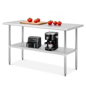 Commercial Stainless Steel Worktable,30"x48" /24"x60"  / 24"x48" / 24"x36" 2-Tier Prep Table with Adjustable Height, - 1 of 4