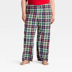 Women's Plaid Microfleece Holiday Matching Family Pajama Pants - Wondershop™ Cream - 1 of 4