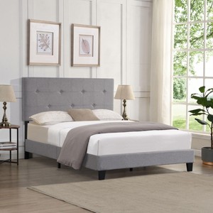 PAGED Platform Bed Frame Upholstered Bed Frame with Headboard, Wood Slat Support, No Box Spring Needed - 1 of 4