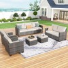 Garvee 9 Seats Outdoor Wicker Sectional Conversation Set, 6 Pieces Rattan Patio Furniture Set for Garden, Poolside, Backyard, Gray - 2 of 4