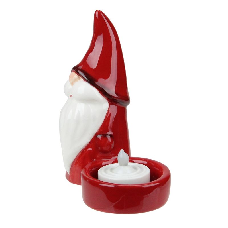 Northlight 4.75" Red Ceramic Mini Christmas Gnome Tealight Candle Holder, 2 of 3