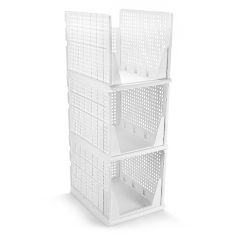 Sorbus 3 Tier Extra Large Open Front Plastic Stackable Baskets Stand ...