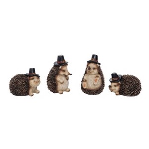 Transpac Medium Resin Hedgehog Figurine Set of 4 with Pilgrim Hat for Fall Harvest Tabletop Decor Indoor Gifts - 1 of 1