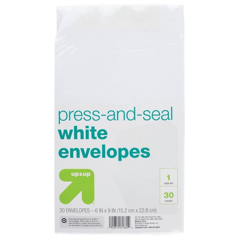 30ct 6&#34; x 9&#34; Press and Seal Envelopes White - up &#38; up&#8482;, 1 of 2