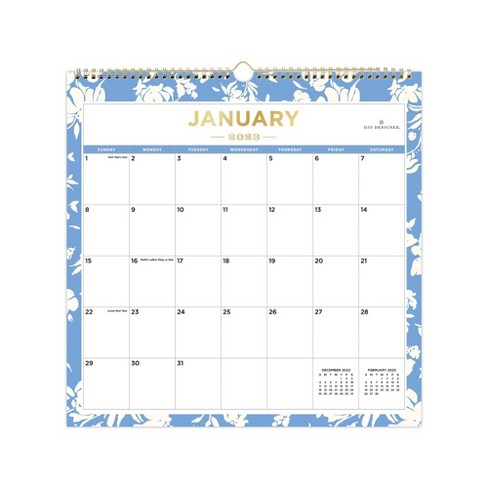 2023 Wall Calendar 12"x12" Fleurette Periwinkle - Day Designer : Target