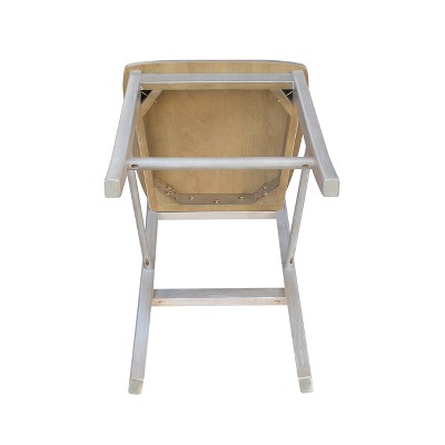 Washed Gray Taupe X-Back Solid Wood Counter Stool