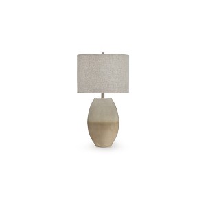 Signature Design by Ashley Linas Metal Table Lamp, Cream & Beige Finish, 20" Tall, Modern Drum Shade - 1 of 4