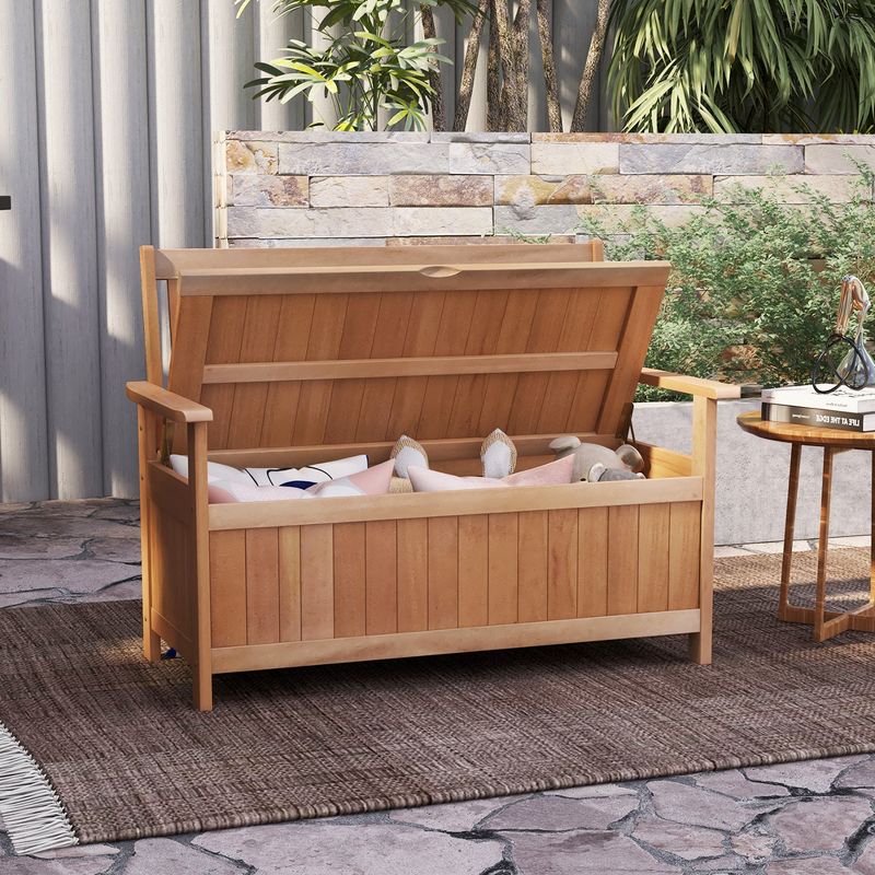 Costway 48 Inch Patio Storage Bench Wood Loveseat with Slatted Backrest for Backyard, 5 of 11