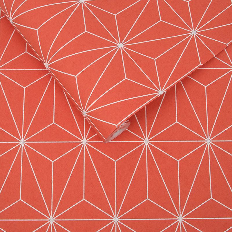 Prism Coral Orange Geometric Paste the Wall Wallpaper, 3 of 5