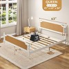 PDTEND Platform Bed Frame with Natural Rattan Headboard & Footboard – Bohemian Mid-Century Design, Solid Pine Wood - 2 of 4