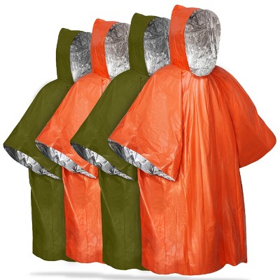 FosPower Emergency Rain Poncho [4 Pack] [Retains 90% Body Heat] Reusable Weather Resistant Raincoat for Men, Women, Adults, Camping, Hiking