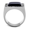 Slickblue Stainless Steel Men’s Ring Silver/Black, Smoked Quartz Cat Eye Stone, Oblong Shape, Polished Look, Size 8–13 - 3 of 4