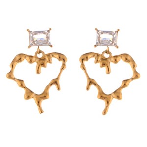 Anna-Kaci Gold-Plated Heart Drop Earrings with Crystal Stud Accents - Gold - 1 of 4