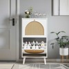KTMBDW Shoe Rack Storage Organizer with 2 Natural Semi-Circular Rattan Doors, Entryway Wooden Shoe Cabinet for Sneakers, Leather Shoes, High Heels - 3 of 4