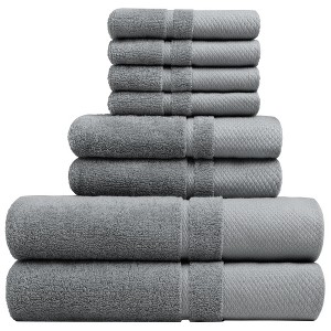 PiccoCasa 100% Combed Cotton Soft 600 GSM Absorbent lightweight Shower Towel Set 8 Pcs - 1 of 4