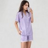 Anna-Kaci Lounge Women's Short Sleeve Satin Pajama Set with Button Down Top Elastic Waist Shorts and Lace Trim Detail - 2 of 4