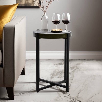 Black and White Round Metal and Glass Side Table, 22" Height