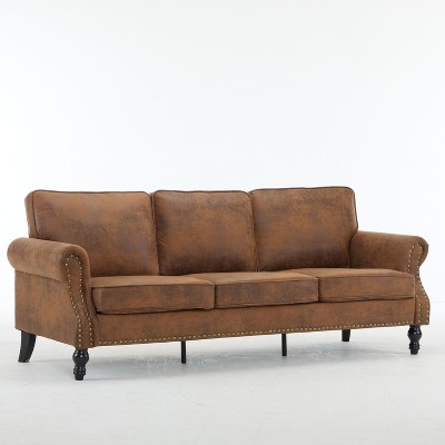 NicBex 82.68 Inch Faux Leather 3-Seater Sofa with Nailhead Trim for Living Room,Apartment,Office