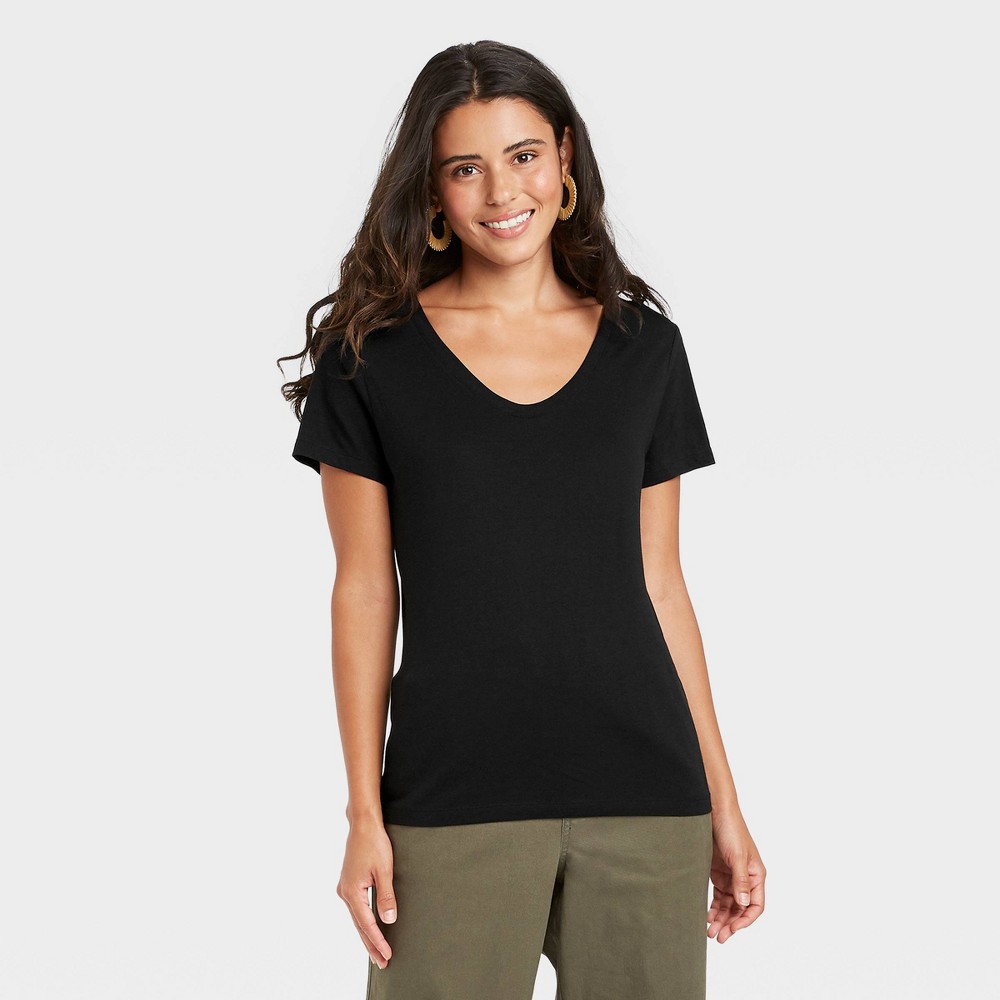 size XS Women's Short Sleeve Slim Fit Scoop Neck T-Shirt - A New Day Black 