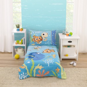 Disney Finding Nemo Aqua, Orange, and Green Let's Explore 4 Piece Toddler Bed Set - 1 of 4