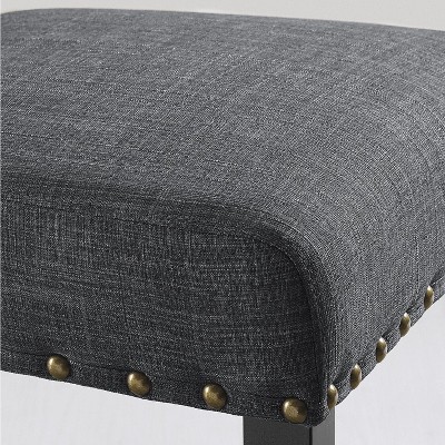 Gray Upholstered Wood Counter Height Stools with Nailhead Trim, Set of 2