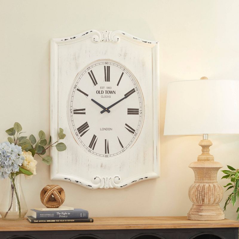 31&#34;x22&#34; Wood Floral Carved Distressed Wall Clock White - Olivia &#38; May, 2 of 19