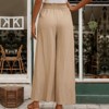 Coolmee Women's Wide Leg Pants Drawstring High Waist Loose Casual Trousers Business Work Casual Pants with Pockets L Apricot - 4 of 4