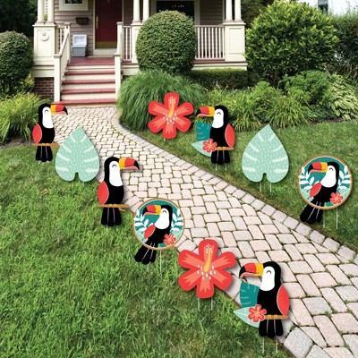 Big Dot of Happiness Calling All Toucans - Toucan Flower Lawn Decor - Outdoor Tropical Bird Baby Shower or Birthday Party Yard Decorations - 10 Piece