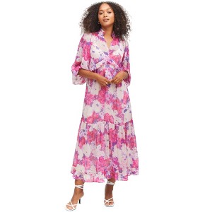 ellos Plus Size Sheer Maxi Dress With Ruffled Trim - 1 of 4