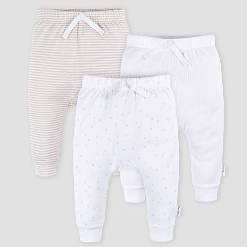 Gerber Baby 3pk Jogger Pants - White 3-6m : Target