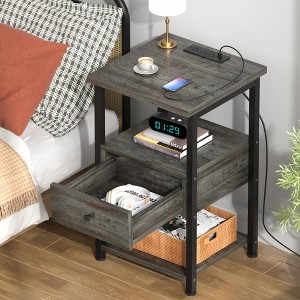 Aheaplus Set of 2 Nightstands with Charging Station and LED Light, End Table with Storage Drawer - 1 of 4