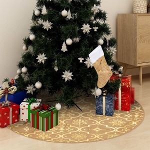 Aghana Digitals Yellow Polyester Christmas Tree Skirt 122cm with Snow Pattern & Matching Stocking, - 1 of 4