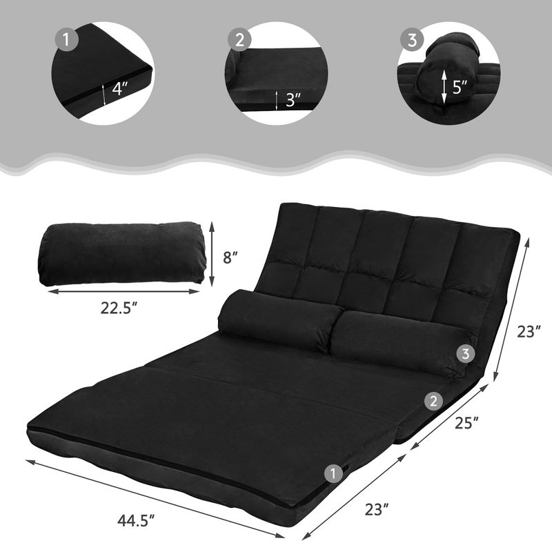 Costway Foldable Floor Sofa Bed 6-Position Adjustable Lounge Couch with 2 Pillows Blue\Beige\Grey\Black, 3 of 11
