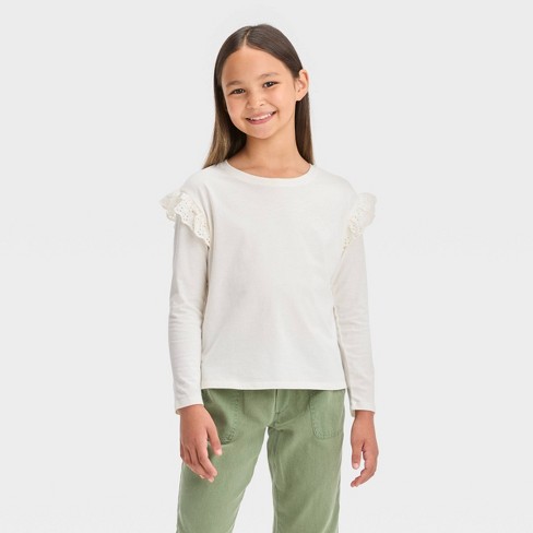 Girls' Long Sleeve T-Shirt - Cat & Jack™ White L Plus