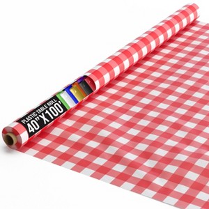 Crown Display 40 In. X 100 Ft. Red Gingham Table Roll Disposable - 1 of 4