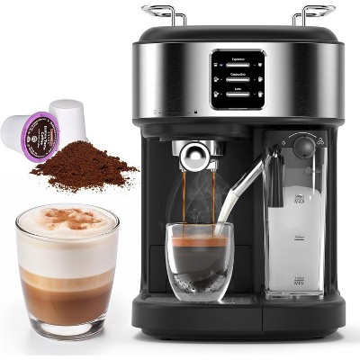 Kismile Espresso and Cappuccino Machine 15 Bar, 1300W Latte Machine with Automatic Milk Frother, Espresso Maker for Ground Coffee & Coffee Capsules