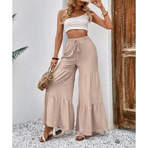 Women's High Waist Flare Pants - Stretch Elastic Waistband - 1 of 4