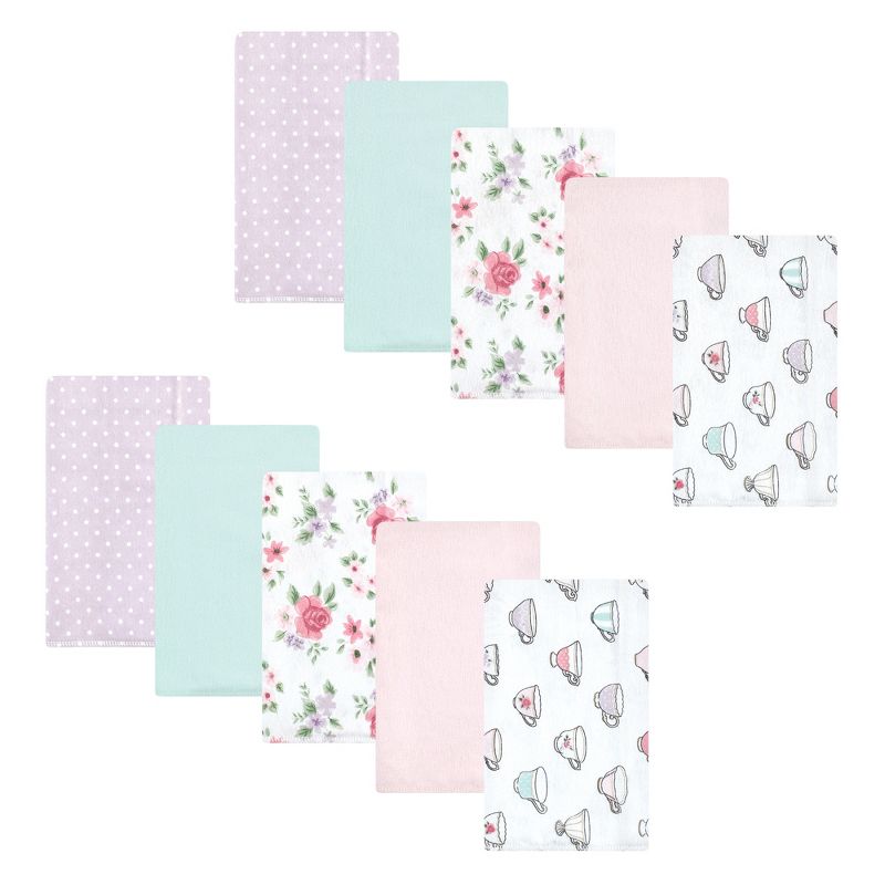 Hudson Baby Infant Girl Cotton Flannel Burp Cloths, Tea Party, One Size, 1 of 8