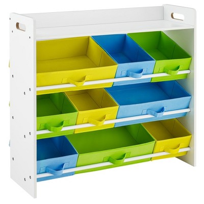 SONGMICS Toy Organizer and Storage Bins, Kids Toy Storage Unit with 9 Removable Non-Woven Fabric Bins White