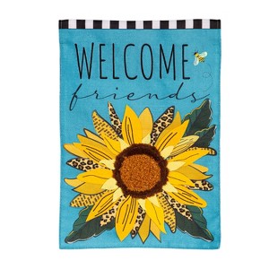 Evergreen Welcome Friends Leopard Sunflower Burlap Garden Flag 12 x 18 Inches Indoor Outdoor Decor - 1 of 4
