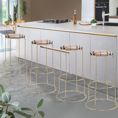 Kings Brand Furniture 4-Pack Stack Stools, Upholstered w/Metal Legs Backless Stackable  Bar and Counter Height Stool, Dining Room Kitchen Chairs