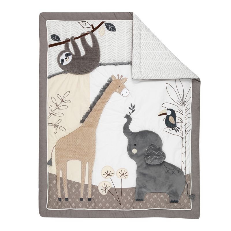 Lambs & Ivy Baby Jungle Animals 4-Piece Gray/White/Taupe Crib Bedding Set, 3 of 8