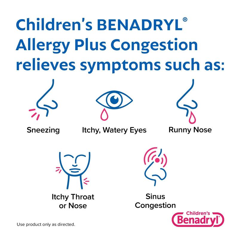 Children&#39;s Benadryl Diphenhydramine Allergy Plus Congestion Relief Liquid - Grape - 4 fl oz, 5 of 10