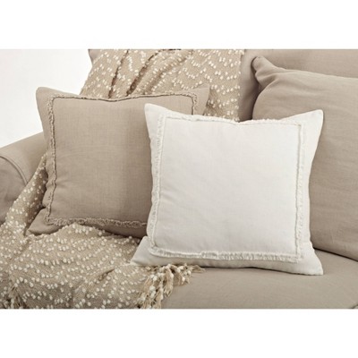 20" Beige Linen Ruffled Square Throw Pillow