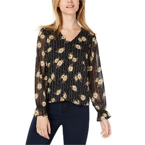maison Jules Womens Sheer-Sleeve Floral Tunic Blouse - 1 of 1