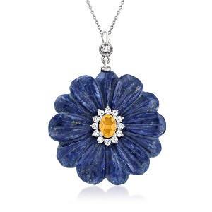 Ross-Simons Lapis and .90 Carat Citrine Flower Pendant Necklace With .60 ct. t.w. White Topaz in Sterling Silver Size 18 - 1 of 4