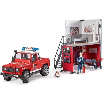 Bruder bworld Firestation with Land Rover, Fireman and Accessories