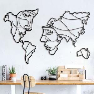 Faces of World Map Metal Wall Art, Home Living Room Decor - 1 of 4