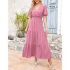 Coolmee Women's Boho Floral Dresse V Neck Short Sleeve  Pleated Waist Summer Casual Elegant Maxi Dresses - 2 of 4
