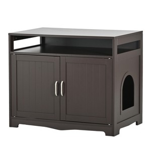 Gulches Litter Box Enclosure Espresso Cat Furniture with Hidden Plug 2 Doors Both Sides Entrance Large Wooden Side Table - 1 of 4